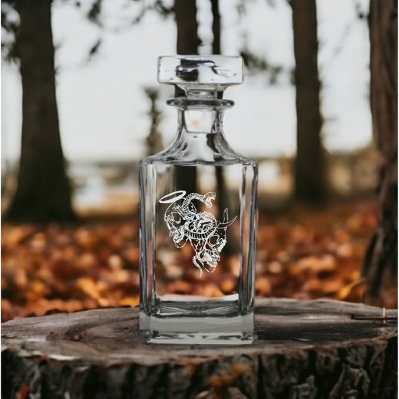 Angel Devil Decanter 26 Oz Bourbon Whiskey Premium Glass  Devil Angel Decanter 26 Oz Bourbon Whisky Glass Skulls Customize Premium NEW